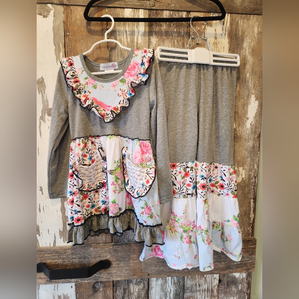 Adorable Sweetness Boutique Ruffle Dress‎ & Bellbottom Pants Girls 7